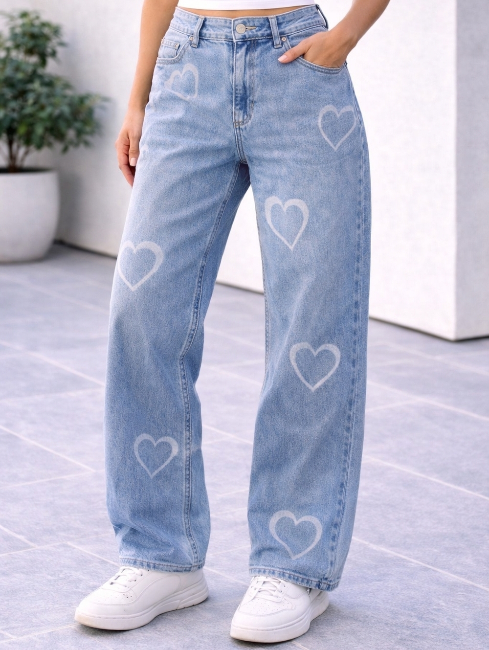 Hollister Heart Print Jeans Wide Leg High Rise Y2K Vintage Style Denim Cute 29R